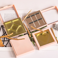 Couvercle transparent carré rose outils de maquillage palette d'ombres à paupières blush poudre gâteau boîte en plastique vide