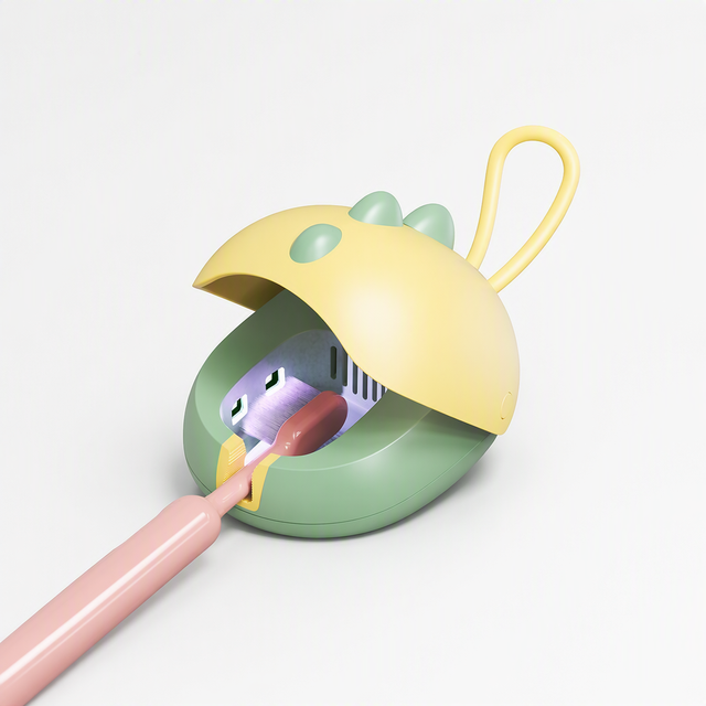 Portable Mini Kids Toothbrush Sterilizer Cartoon Design Wall-Mounted UV LED Light Rechargeable Toothbrush Sanitizer & Holder
