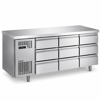 Kulkas Komersial Stainless Steel untuk Dapur Luar Ruangan 4 Laci, Freezer Tegak di Bawah Meja Kerja
