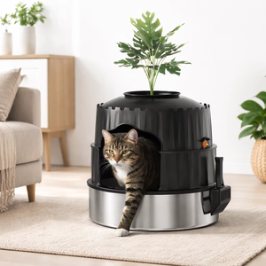 Bac à litière pour chat <span class=keywords><strong>de</strong></span> style grand <span class=keywords><strong>pot</strong></span> <span class=keywords><strong>de</strong></span> fleurs, entièrement fermé, anti-odeur, anti-fuite, en acier inoxydable, facile à nettoyer, avec plante artificielle - Product Image 1