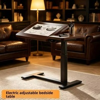 Bureau d'écriture moderne en bois massif, ergonomique, minimaliste, réglable en hauteur électriquement, avec roulettes, table d'appoint rotative pour lit, gain de place