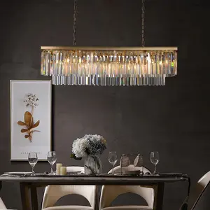 Rettangolare doppio strato di vetro ottone minimalista ristorante luce personalizzata Hotel grande lampadario lungo oro