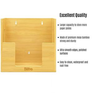 Bilifre Wooden Paper <b>Plate</b> Storage <b>Rack</b> Natural Color Desktop Kitchen Organizer Eco Friendly 1L Capacity - Product Image 5