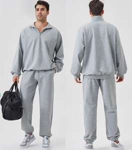 Baumwolle Polyester Spandex Blend Autumn Athletic Wear Halber Reiß verschluss Langarm Top Sweat Pant 2-teiliges Active Outfit Gym Sports Set - Product Image 2