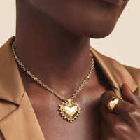 Collier pendentif cœur minimaliste personnalisé EDGE, breloque cœur martelé, chaîne perlée, bijoux vintage pour femmes