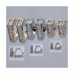 Sofisticati orecchini di diamanti taglio principessa in oro rosa bianco giallo presenza elegante alla moda - Product Image 1