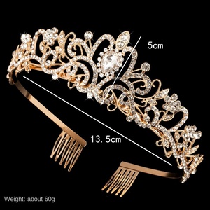Tiara Personalizzata in Cristallo Dorato, Corona Elegante con Pettini per Donne e Ragazze, Ideale per Matrimoni, Balli, Feste di Compleanno - Product Image 5
