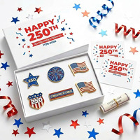 Coffret de Broches Commémoratives Émail Joyeux 250e Anniversaire 2026, Épingles de Revers Patriotiques Drapeau Étoile Feu d'Artifice pour le Semi-Centenaire, Boîte Cadeau