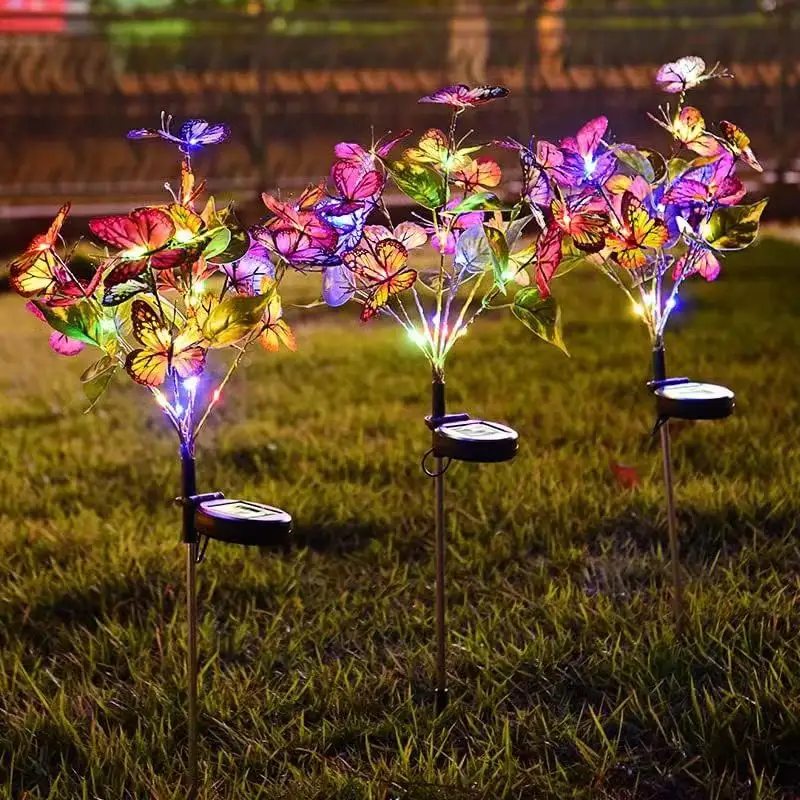 Vente chaude En Plein Air Étanche Solaire Papillon Balançoire Fleur Forme LED Lampe Solaire Powerd Jardin Décoration Lumières