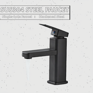 Robinet mélangeur monocommande moderne en acier inoxydable SUS304 pour salle de bain, à poser sur comptoir, avec cartouche céramique et finition noircie - Product Image 2