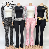 Ensemble 2 pièces tendance Milena à imprimé animal pour femme : haut court à manches raglan et leggings évasés taille haute, idéal pour le sport et le yoga