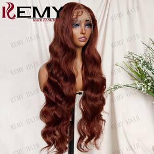 KEMY HAIR 프리미엄 내열 섬유 가발 6*13 HD 투명 레이스 느슨한 웨이브 합성 구리 가발 도매 - Product Image 3