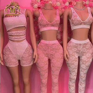 Sexy lente-zomer vrouwenoutfits kant doorschijnend crop top en lange broek 2-delige set sexy mesh tweedelige broekensets dames 2025 - Product Image 1