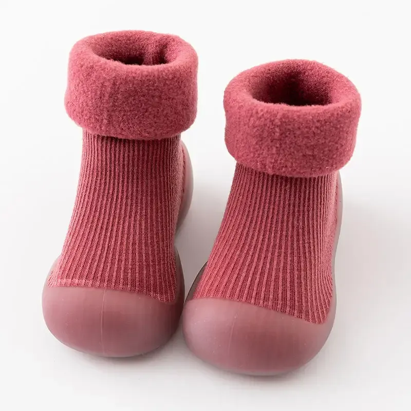 Semelle en caoutchouc antidérapante pantoufle d'intérieur première marche respirant tricoté poignée infantile bébé chaussures chaussettes