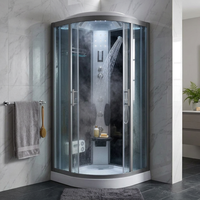 Cabine de douche intelligente à cadre en aluminium, finition noir mat, avec accessoires numériques, pour appartement urbain