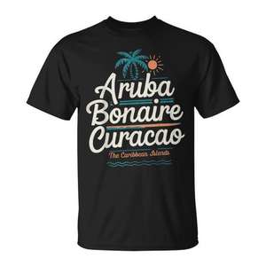 Camiseta Unisex de Manga Corta con Cuello Redondo y Estampado Serigrafiado de las Islas del Caribe: Aruba, Bonaire, Curazao - Product Image 1