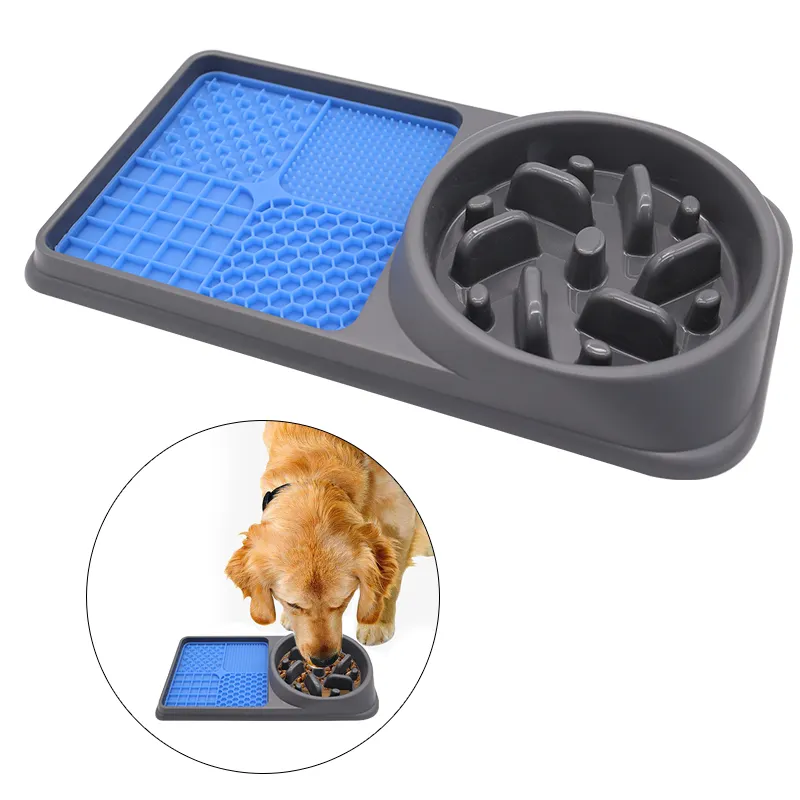 OEM Slow Feeder Dog Bowls & Lick Mat Slow Down Eating for Fast Eaters Peanut Butter Lick Pad Make Pet Eat Silicone T/T 2 in 1