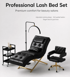 Curved Lash <b>Bed</b> with Gold Frame Reclining Facial <b>Bed</b> for Beauty Salon - Product Image 1
