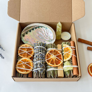 Kit de 7 Piezas de Incienso de Romero, Lavanda, Rodajas de Naranja, <span class=keywords><strong>Canela</strong></span> y Palo Santo, Plato de Cerámica para Quemar con Citrino Curativo - Product Image 2