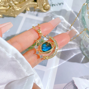 Prachtige sterrenhemel planeet licht luxe temperament prachtige ketting sterren en maan veelzijdige roestvrijstalen sleutelbeenketting - Product Image 3