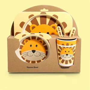 Juego de vajilla para niños de fibra de bambú de 5 Uds., cuenco creativo de dibujos animados, plato dividido, cuchara, tenedor, juego de tazas - Product Image 2