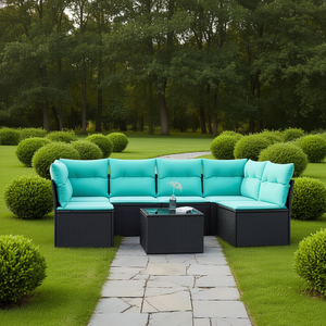 Ensemble de canapés de patio en polyrotin noir avec coussins, 6 places, meubles de jardin d'extérieur, design élégant - Product Image 2