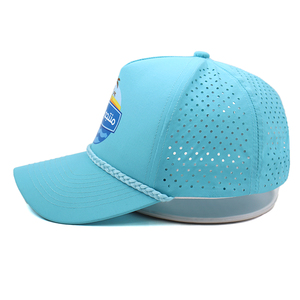 Casquette de baseball personnalisée avec logo imprimé Île Tropicale, rose et bleue, 5 panneaux, perforations laser, en polyester, <span class=keywords><strong>fermeture</strong></span> <span class=keywords><strong>snapback</strong></span> - Product Image 3