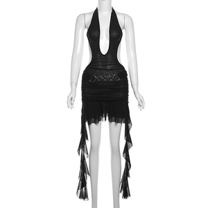 Primavera estate <span class=keywords><strong>nero</strong></span> alla moda nappa alla moda vedo attraverso senza schienale senza maniche <span class=keywords><strong>Mini</strong></span> <span class=keywords><strong>abito</strong></span> Sexy da donna - Product Image 3