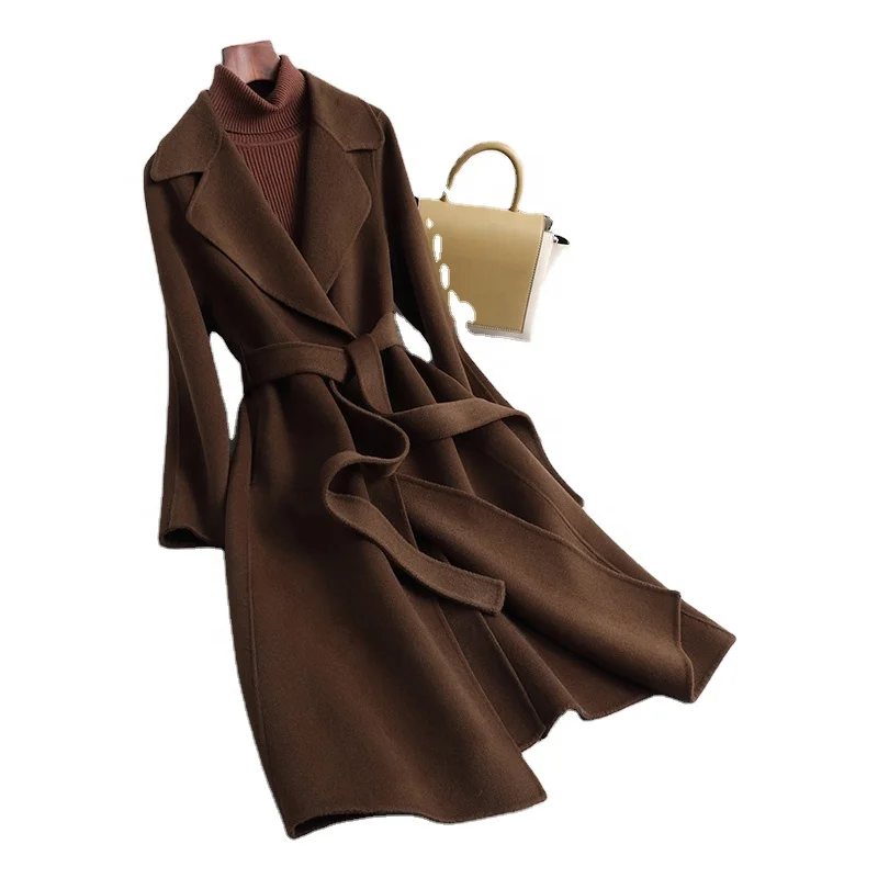 High Quality Double Faced Winter Cashmere Coat Long Classic Casual Custom Trench Wool Coat for Women