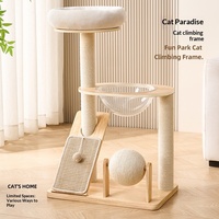 En gros Arbre à chat moderne en bois de chêne de style japonais, tour griffoir avec lit pour chat intégré, gain de place, durable, mobilier pour animaux de compagnie