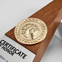 Trophée triangulaire en bois massif de noyer noir, badge personnalisé pièce de monnaie dorée, médaille créative pour employé exceptionnel, récompense personnalisée