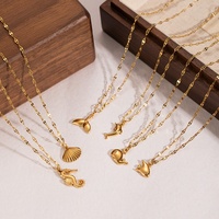 Collar con Colgante de Acero Inoxidable Dorado de Moda, con Dijes de Cangrejo, Estrella de Mar, Tortuga, Delfín, Ballena y Concha, Joyería de Verano para Mujer
