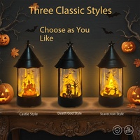 Wondise Halloween Projection Snow Globe Timer Baterai Dapat Dioperasikan Lampu Berputar Air Berkilauan Patung Lentera Lampu Suasana Kastil