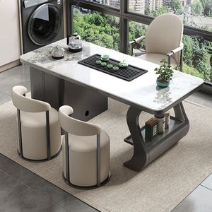 Modern Stone Slab Tea <b>Table</b> With Integrated Kettle Chair Set For Office Living Room - Product Image 4