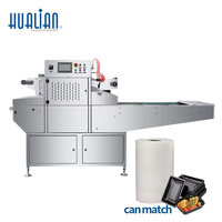 HVT-450A Hualian Automatische Voedsel- en Zeevruchten Plastic Bakjes/Vakjes Vacuüm Gas Spoel Tray Sealer Sluitmachine