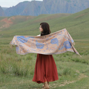 Women's Wool <b>Square</b> Shawl Red Floral Pattern Multifunctional <b>Scarf</b> Autumn Daily Wear - Product Image 5