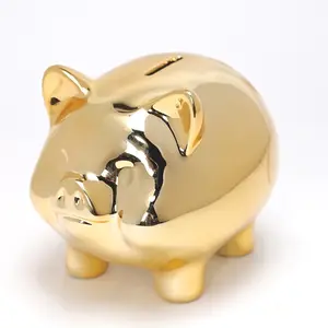 Sparschwein Kind zu schätzen Keramik Schwein Sparschwein Geldbank Münzbank für Jungen Kinder Mädchen Gold Farbe