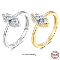 Anillo de Dedo de Plata de Ley S925 al por Mayor con Moissanita de Corte Marquesa, Engaste de Seis Puntas, Banda Abierta Ajustable, Chapado en Dos Tonos