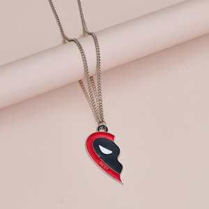 <b>Marvel</b> Deadpool Wolverine Heart Pendant <b>Necklace</b> Zinc Alloy Unisex Gift Set Best Friends Trendy Fashion Jewelry - Product Image 3