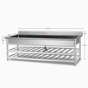 อ่างล้างจานสแตนเลสแบบตะแกรงสีเงินขนาดใหญ่แบบถังเดี่ยวสำหรับใช้ในโรงอาหาร - Product Image 4