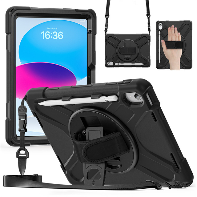 Silicone Shockproof Rugged Tablet Case for iPad 10th/11th 10.9 Inch Cover With Shoulder Strap Kickstand