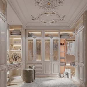 Foshan Manufacturer Luxury Modern Style Dressing Room <b>Solid</b> <b>Wood</b> <b>White</b> <b>Wardrobe</b> Bedroom Clothes Cabinet Custom Walk in Closet - Product Image 2