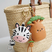 Dompet Koin Silikon 3D Safari Afrika Singa Zebra Gajah Baobab Drum Gantungan Kunci Tempat Penyimpanan Earphone Logo Kustom Grosir