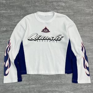 Wholesale Waffle Patchwork <b>Thermal</b> <b>Shirt</b> Custom Logo Embroidered Heavyweight <b>T</b>-<b>shirt</b> Puff Print Oversized Long Sleeve <b>T</b> <b>Shirt</b> - Product Image 1