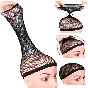 Leeons Stretchable Hairnets Crochet Mesh Wig Stocking Cap Weaving Hair Net Wig Liner Cap For Wig Wearing