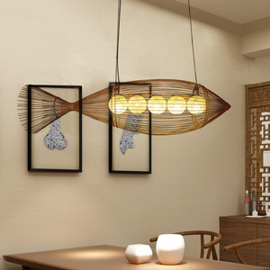 Natural Bamboo Chandelier <strong>Rustic</strong> Woven Chandelier Rattan Ceiling <strong>Light</strong> <strong>Fixtures</strong> Creative Fish Chandelier Handicraft Lamp - Product Image 2