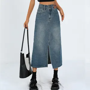 Высокое качество с разрезом спереди модный дизайн Винтажный стиль с высокой талией карандаш джинсовое платье юбка