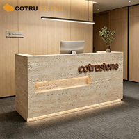 Comptoir de réception en pierre naturelle travertin avec éclairage LED, personnalisé pour bureau, magasin, hall d'accueil, caisse, comptoir d'accueil
