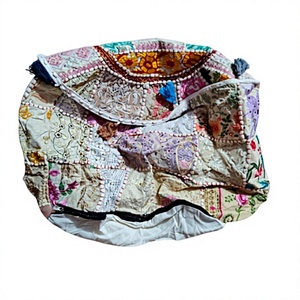 Bohemian Embroidery Patchwork Round Floor Cushion Cover 18x18 Silk Ottoman <b>Pouf</b> Cover with Decorative Pillow Cases Gift - Product Image 2