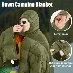 Coperta da Campeggio con Cappuccio Migliorata, Impermeabile, Imbottita 650 Fill, Poncho Coperta 196 x 127 cm, <span class=keywords><strong>Sacco</strong></span> <span class=keywords><strong>a</strong></span> <span class=keywords><strong>Pelo</strong></span> Indossabile e Ripiegabile - Product Image 6